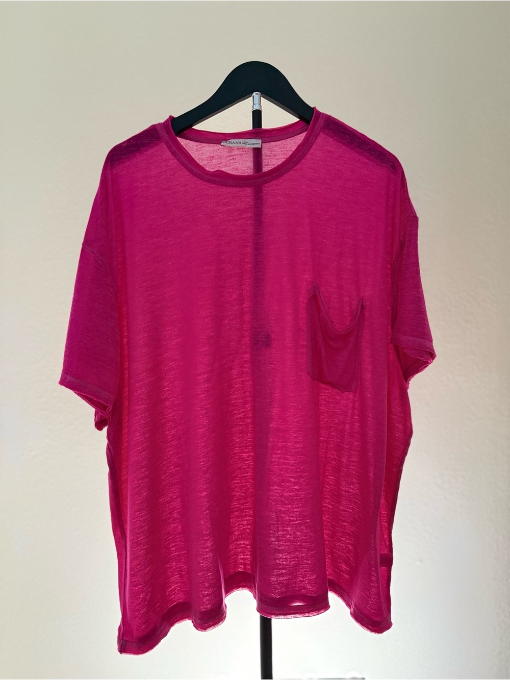 NEW Zenana Bright Fuchsia Sheer Pocket Tee - S/M and L/XL